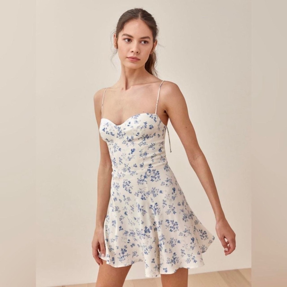 Reformation Saskia Blue Floral Dress